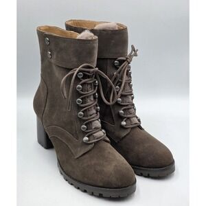 Johnston Murphy Suede Fur Lined Lace Up Block Heel Ankle Boots Women's 8.5M